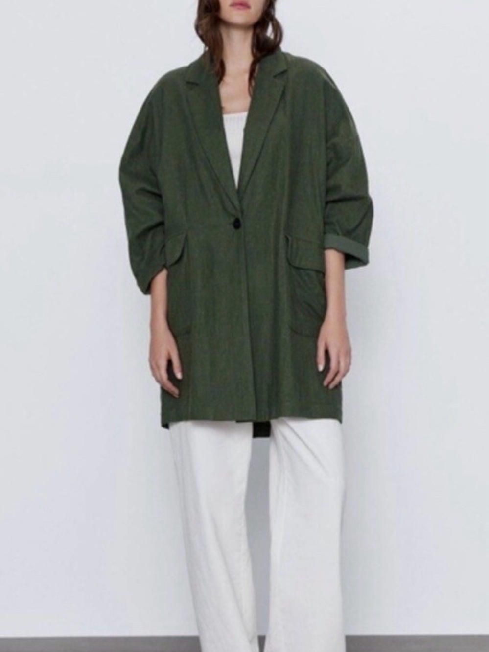 Zara Olive Green Relaxed Blazer Jacket in size L - Picture 2 of 11